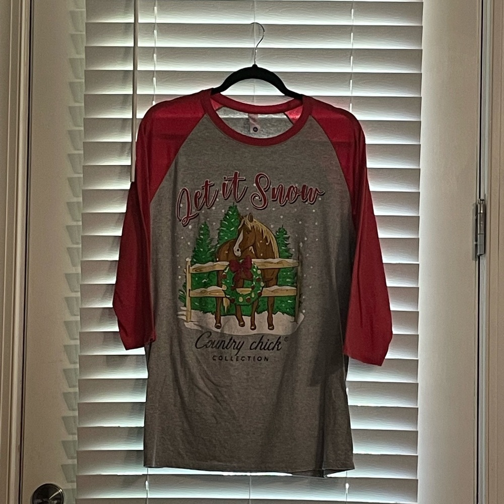 Red Sleeve Graphic Christmas Shirt